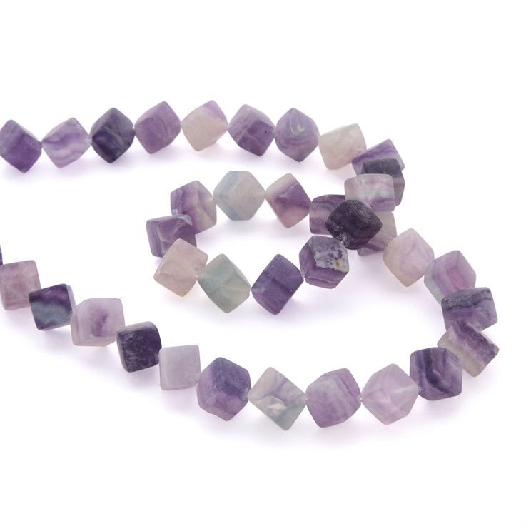 8mm Cube Gemstone Bead Fluorite (Matt) 40cm strand (Limited Stocks)