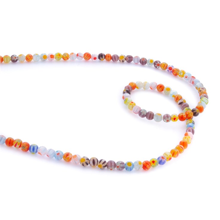 4mm Millefiori Single Flower Round Bead 40cm