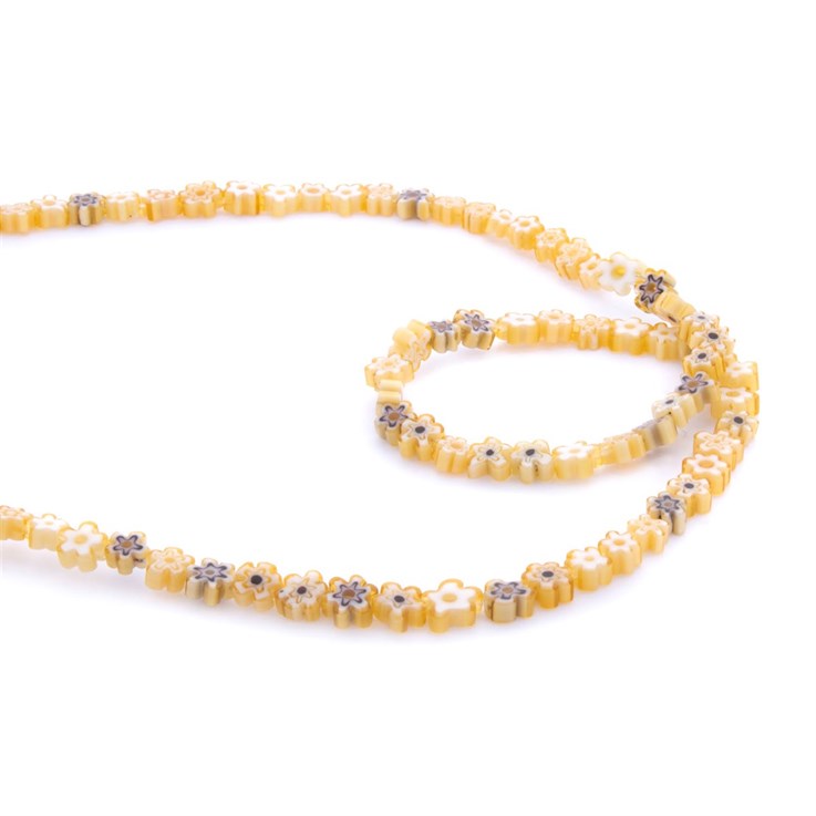 Millefiori Flower 6mm Bead Yellow 40cm