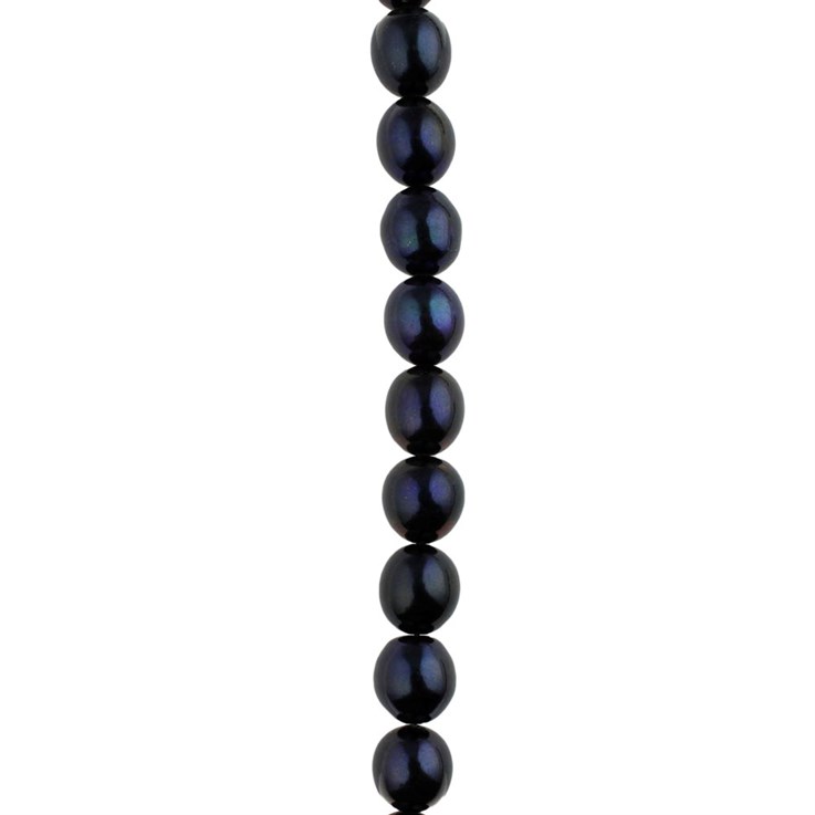 7-8mm Rice Pearl Bead Long Drilled Black 40cm Strand