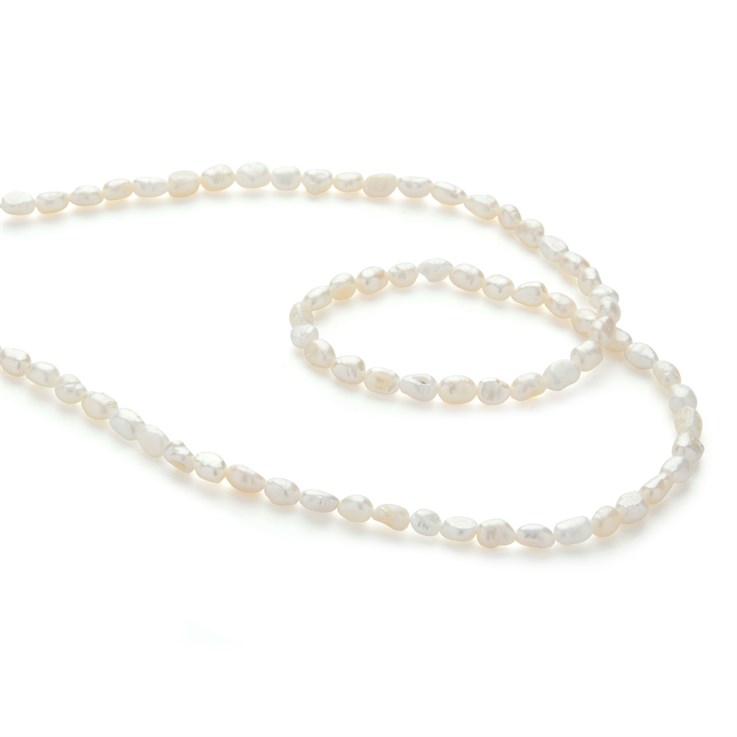 3-4mm Freeform Freshwater Pearl Long Drilled White 40cm