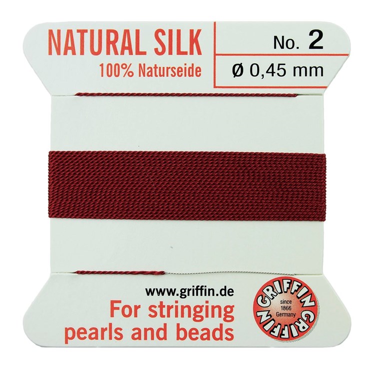 Griffin Natural Silk Beading Thread (0.45mm No.2)  + Needle Garnet 2 metres NETT