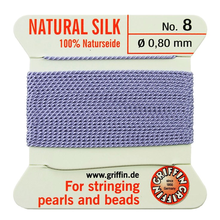 Griffin Natural Silk Beading Thread (0.80mm No.8) + Needle Lilac 2 metres NETT