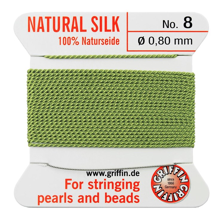 Griffin Natural Silk Beading Thread (0.80mm  No.8)+ Needle Jade Green 2 metres NETT