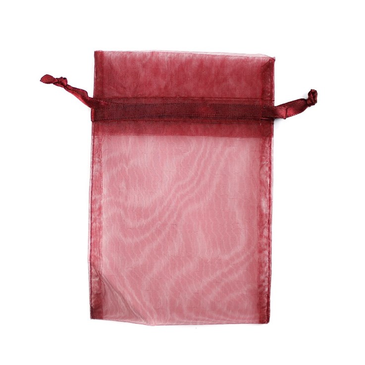 Maroon Organza Pouch with Satin Ribbon 14x10cm