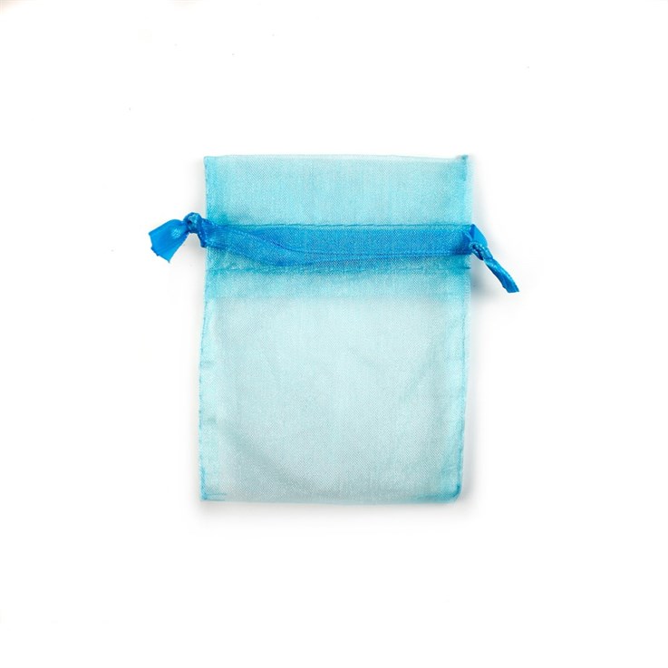 Aqua Organza Pouch with Satin Ribbon 10x7.5cm