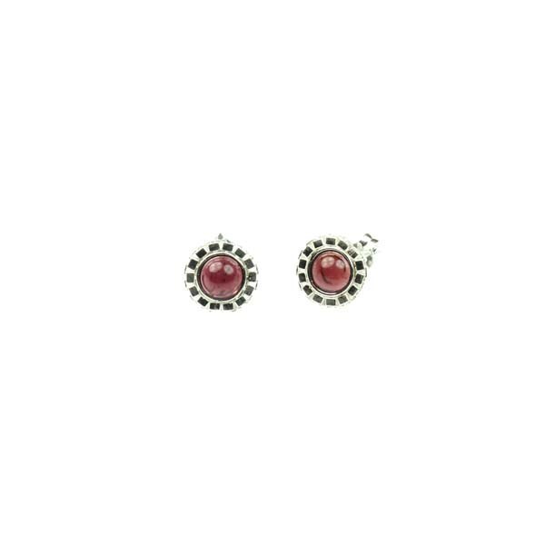 Garnet Fancy Fluted Edge Earrings Birthstone January Sterling Silver