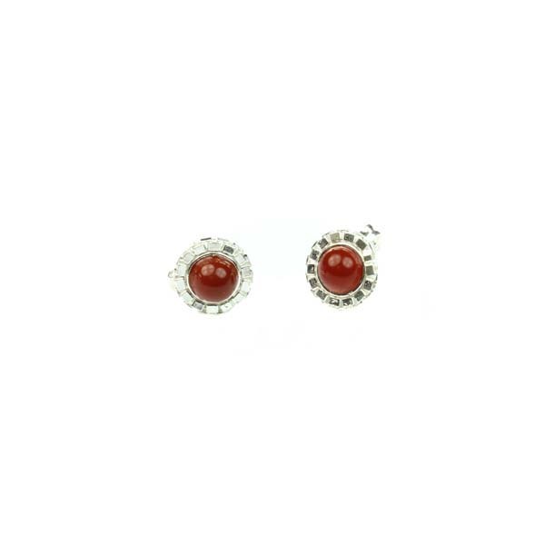 Carnelian Fancy Fluted Edge Earrings - Birthstone July Sterling Silver