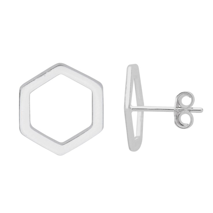 Large Hexagon Earstud Sterling Silver