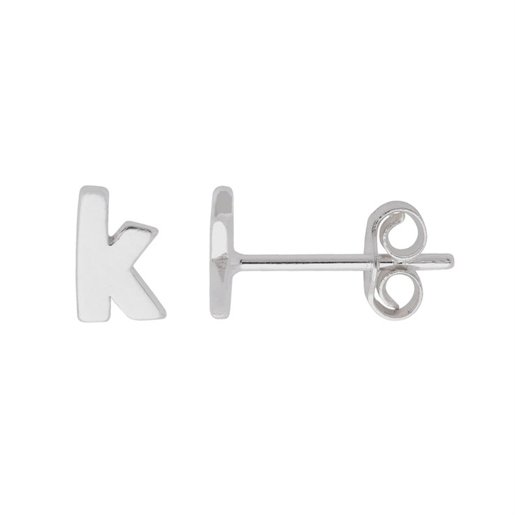 Lowercase Alphabet Letter k Earstud with Scroll (SINGLE) Sterling Silver