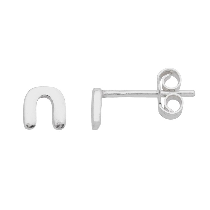 Lowercase Alphabet Letter n Earstud with Scroll (SINGLE) Sterling Silver