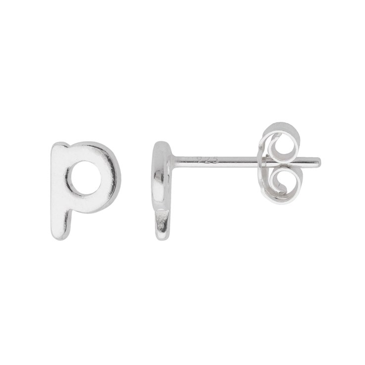 Lowercase Alphabet Letter p Earstud with Scroll (SINGLE) Sterling Silver