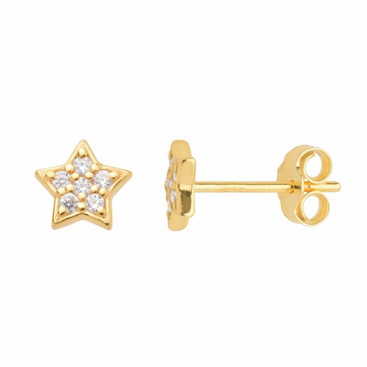 Mini Star Earstud 6mm with Scrolls Gold Plated Sterling Silver Vermeil