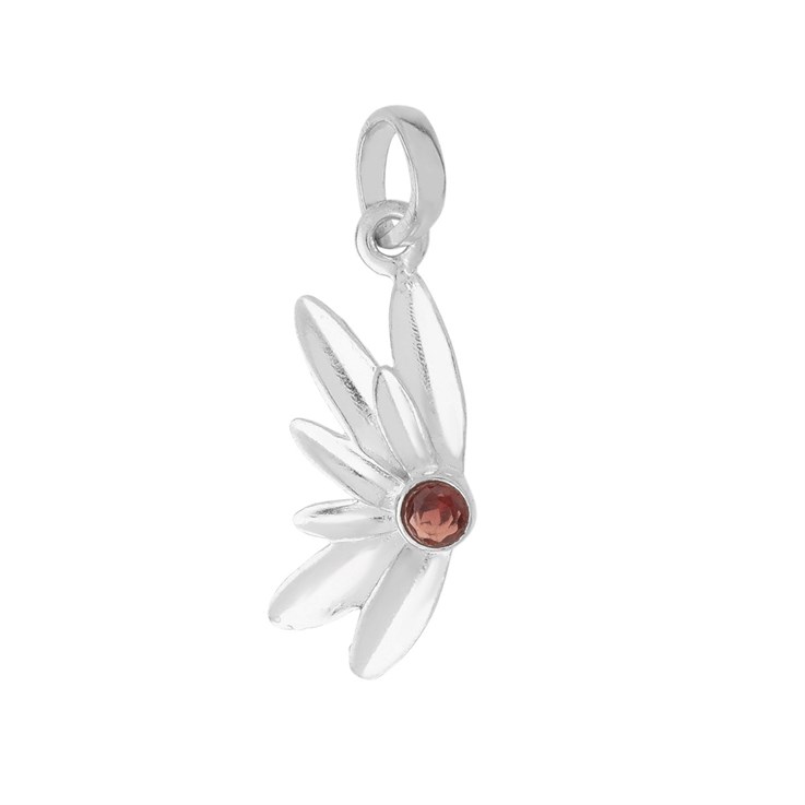 Garnet Half Flower Pendant appx 24x14mm Sterling Silver