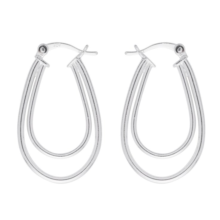 Double U Shape 28mm Hinged Earhoop Sterling Silver