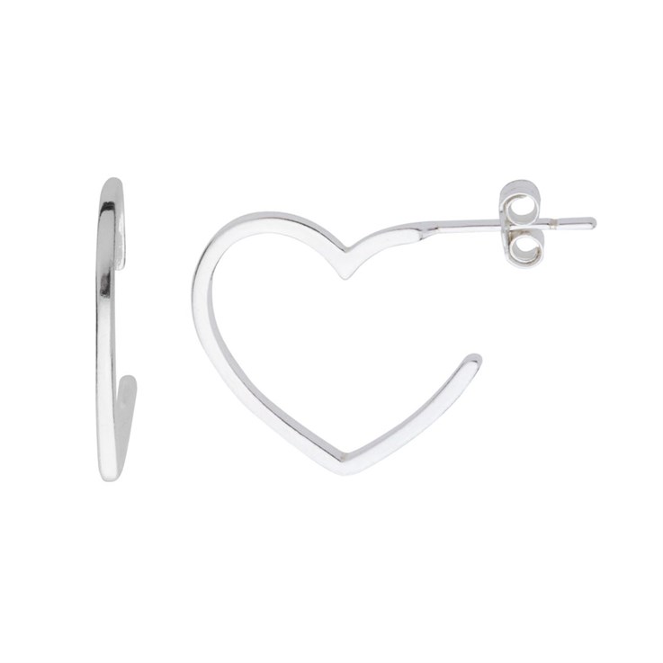 Heart Ear Hoop with Post & Scroll Sterling Silver