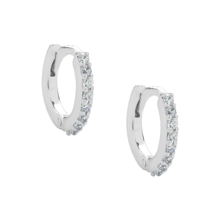 Huggie Hinged 10mm Earhoop with CZ Sterling Silver