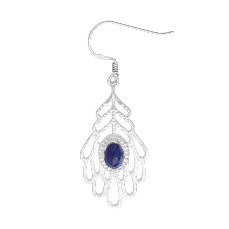 Lapis Peacock Feather Earrings Sterling Silver