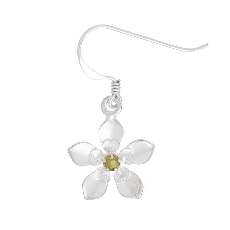 Peridot 5 Petal Flower Earrings appx 15mm Sterling Silver