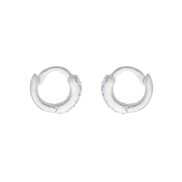 Huggie Hinged 8mm Earhoop with CZ Sterling Silver