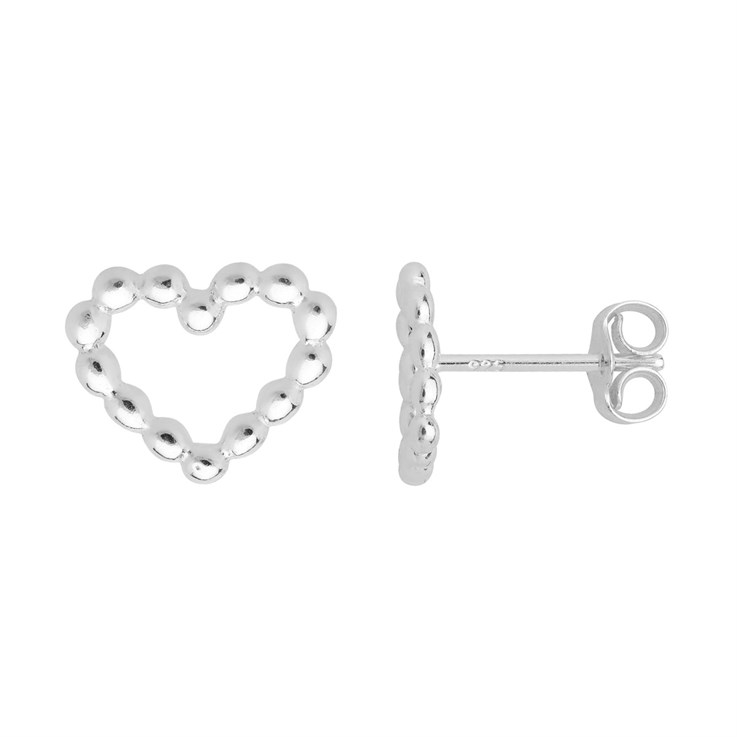 Beaded Heart Earstud with Scrolls Sterling Silver