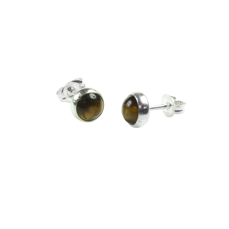 6mm Round Gemstone Earstud Tigereye Sterling Silver