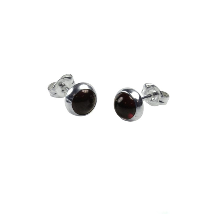 6mm Round Gemstone Earstud Garnet Sterling Silver