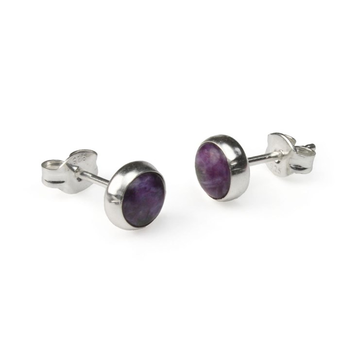 6mm Round Gemstone Earstud Charoite STS