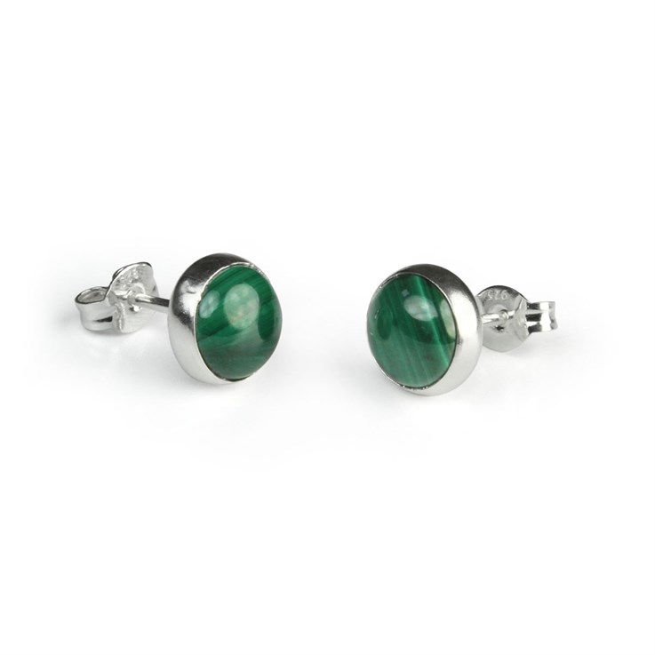 8mm Round Gemstone Earstud Malachite Sterling Silver