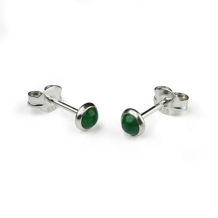 4mm Round Gemstone Earstud Malachite Sterling Silver