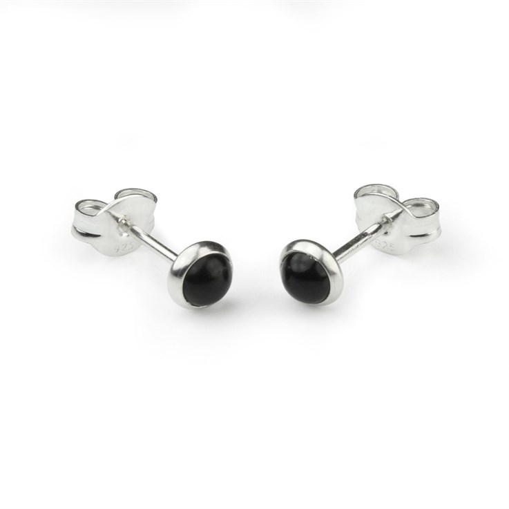 4mm Round Gemstone Earstud Black Agate Sterling Silver