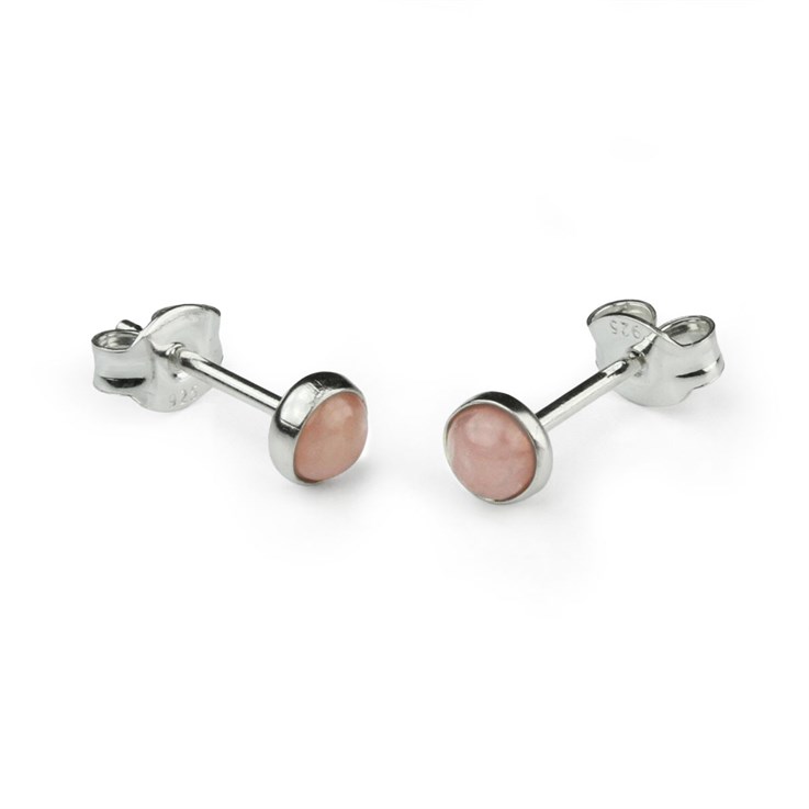 4mm Round Gemstone Earstud Pink Peruvian Opal Sterling Silver