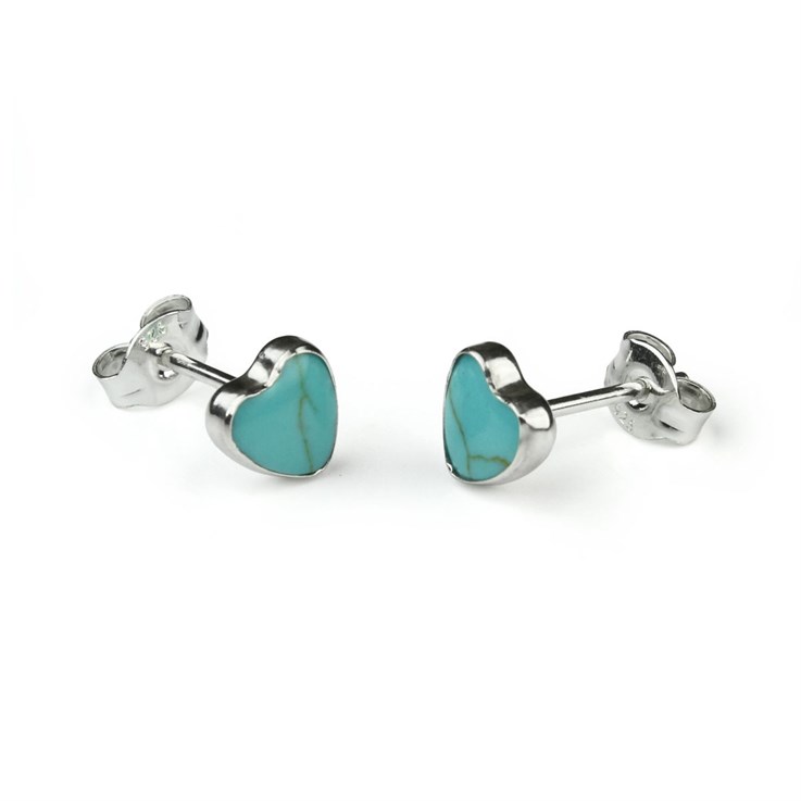 6mm Heart Gemstone Earstud Chalk Turquoise Green Sterling Silver