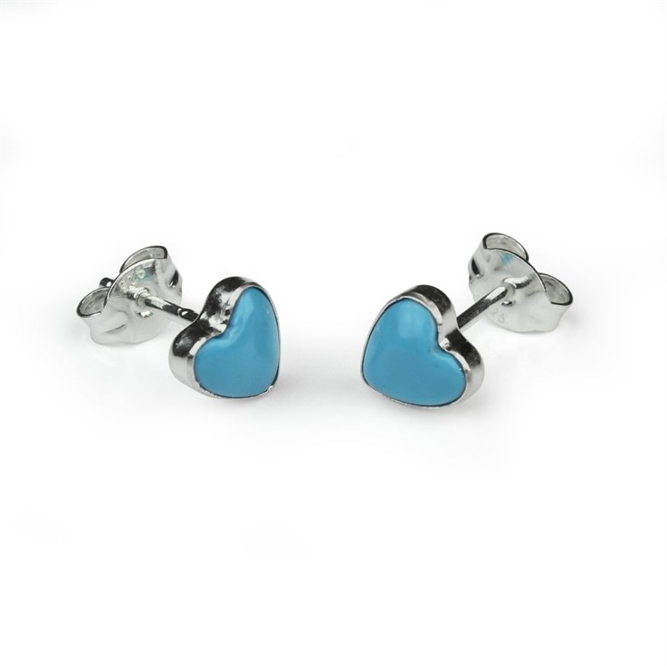 6mm Heart Gemstone Earstud Chalk Turquoise Blue Sterling Silver