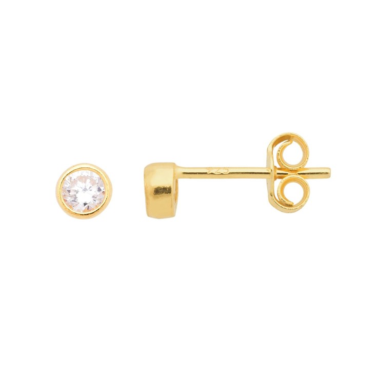 Crystal 3mm CZ Crystal in 4mm Gold Plated Sterling Silver Vermeil Earstud - Birthstone April