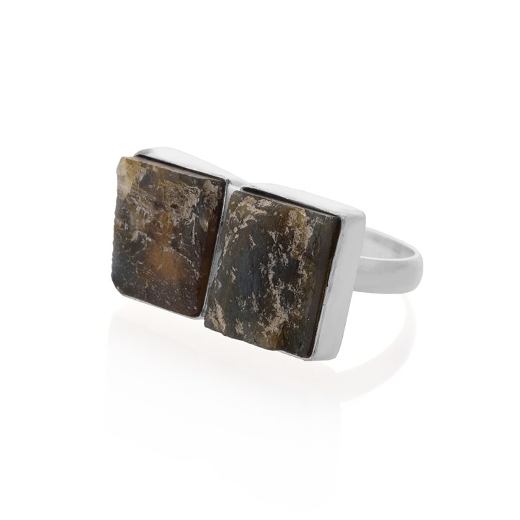 Rough Labradorite 2 Stone Adjustable Ring Sterling Silver