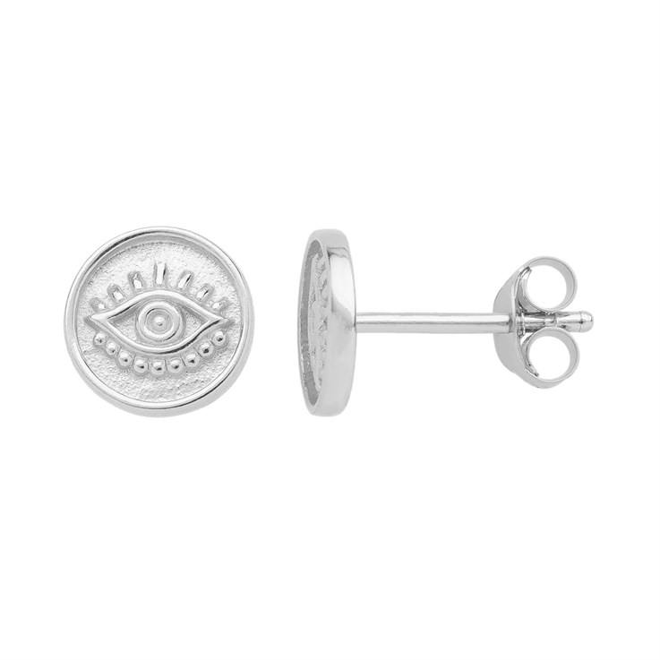 Evil Eye Disc Earstuds including Scrolls Sterling Silver