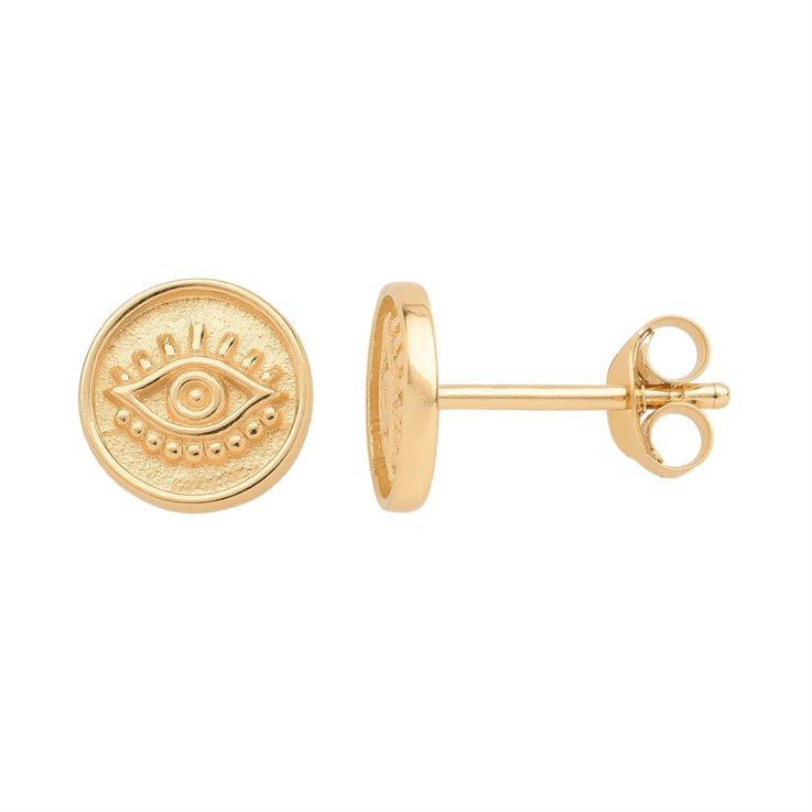 Evil Eye Disc Earstuds including Scrolls Gold Plated Sterling Silver Vermeil