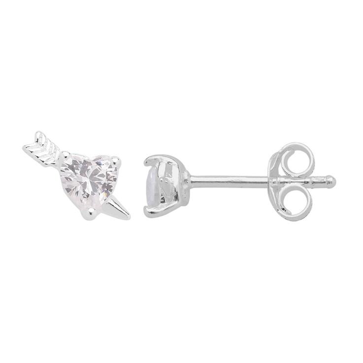 CZ Heart & Arrow Earstuds with Scroll Sterling Silver