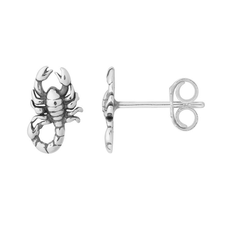 Scorpion Earstuds with Scroll Antiqued Sterling Silver