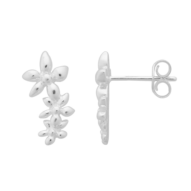 Trio of Flowers Earstud with Post & Scroll LEFT & RIGHT Sterling Silver