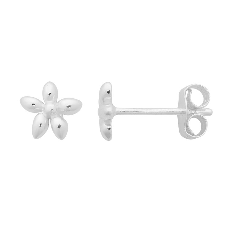 Mini 5 Petal Flower Earstud with Post & Scroll Sterling Silver