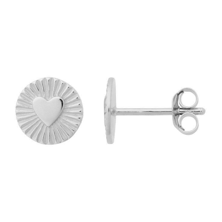 Circle with Heart Rays Earstuds with Scrolls Sterling Silver