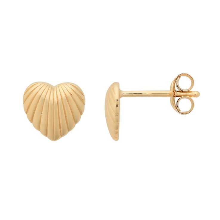 Scalloped Puff Heart Earstuds with Scrolls Gold Plated Sterling Silver Vermeil