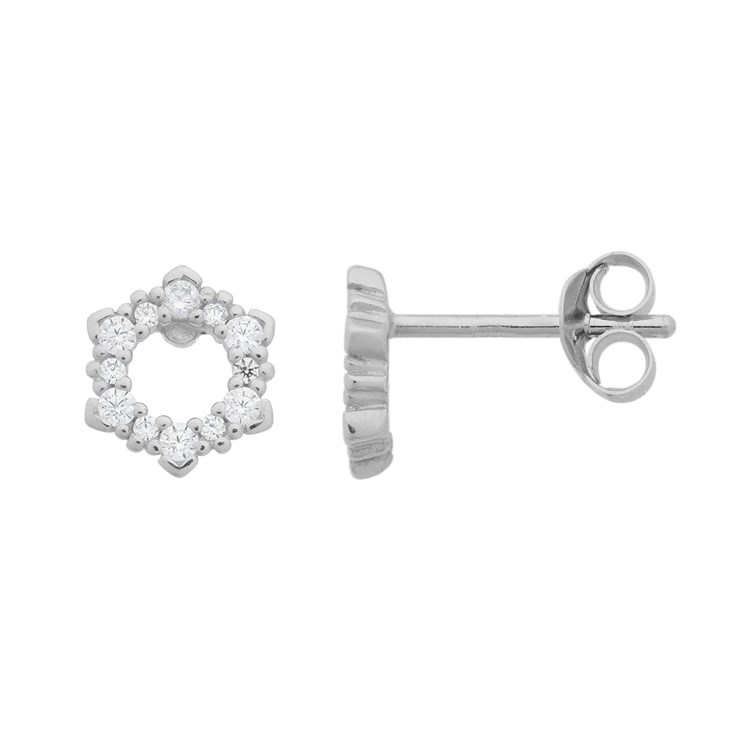 Hexagon CZ Earstuds with Scrolls Sterling Silver