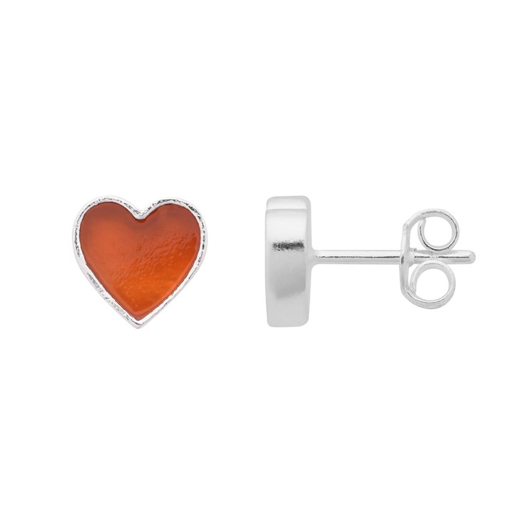 Red Onyx Heart Earstuds with Scrolls Sterling Silver