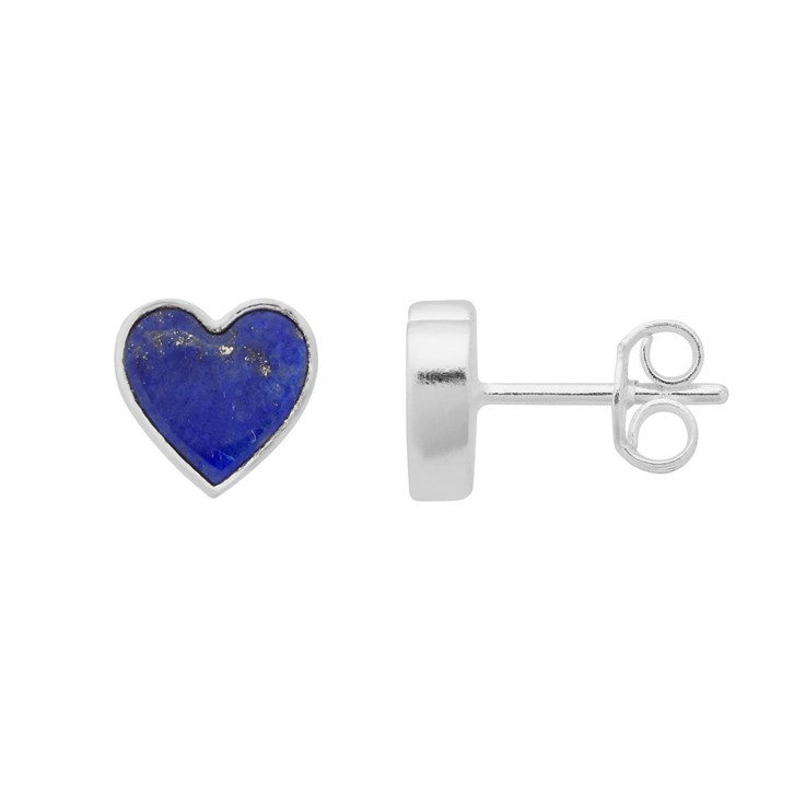 Lapis Heart Earstuds with Scrolls Sterling Silver