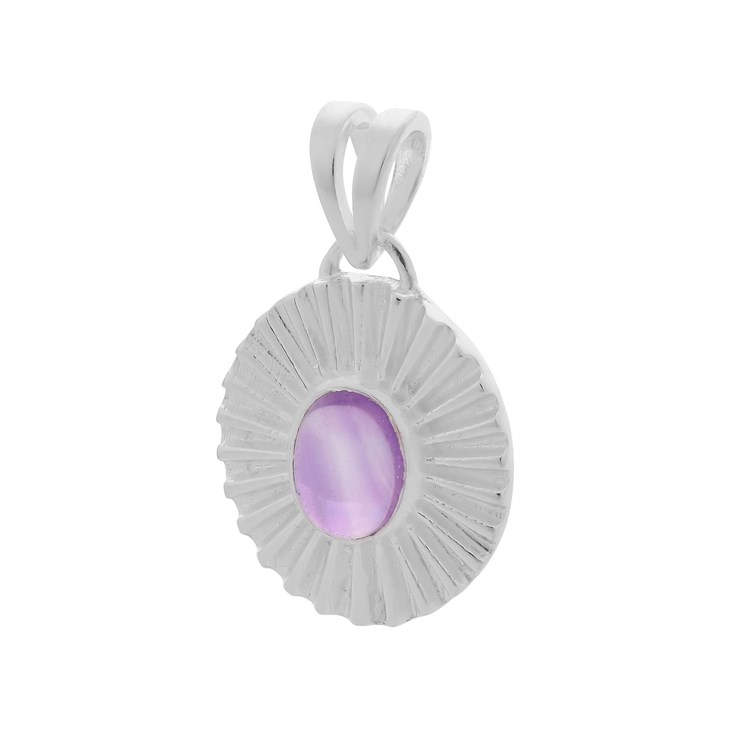 Ridged Amethyst 19x15mm Pendant  Sterling Silver