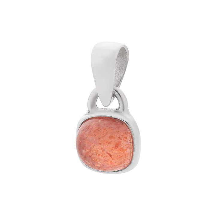 6mm Sunstone Square Pendant Sterling Silver