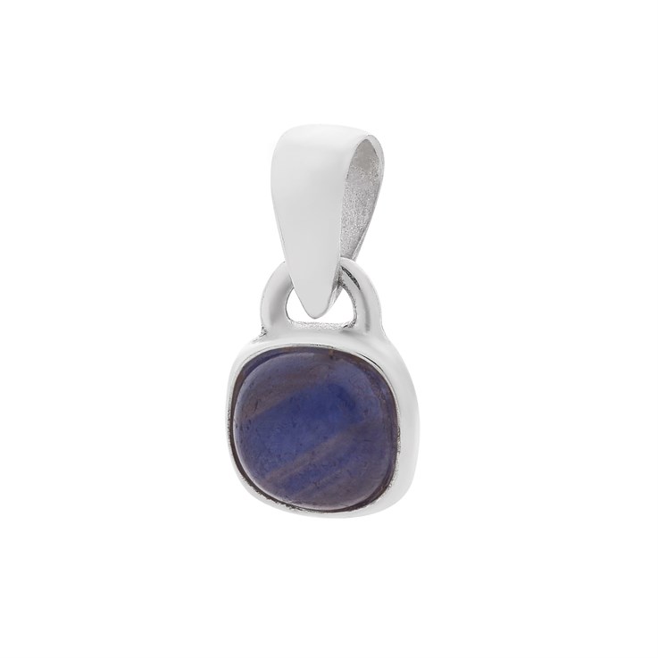 6mm Blue Sapphire Square Pendant Sterling Silver